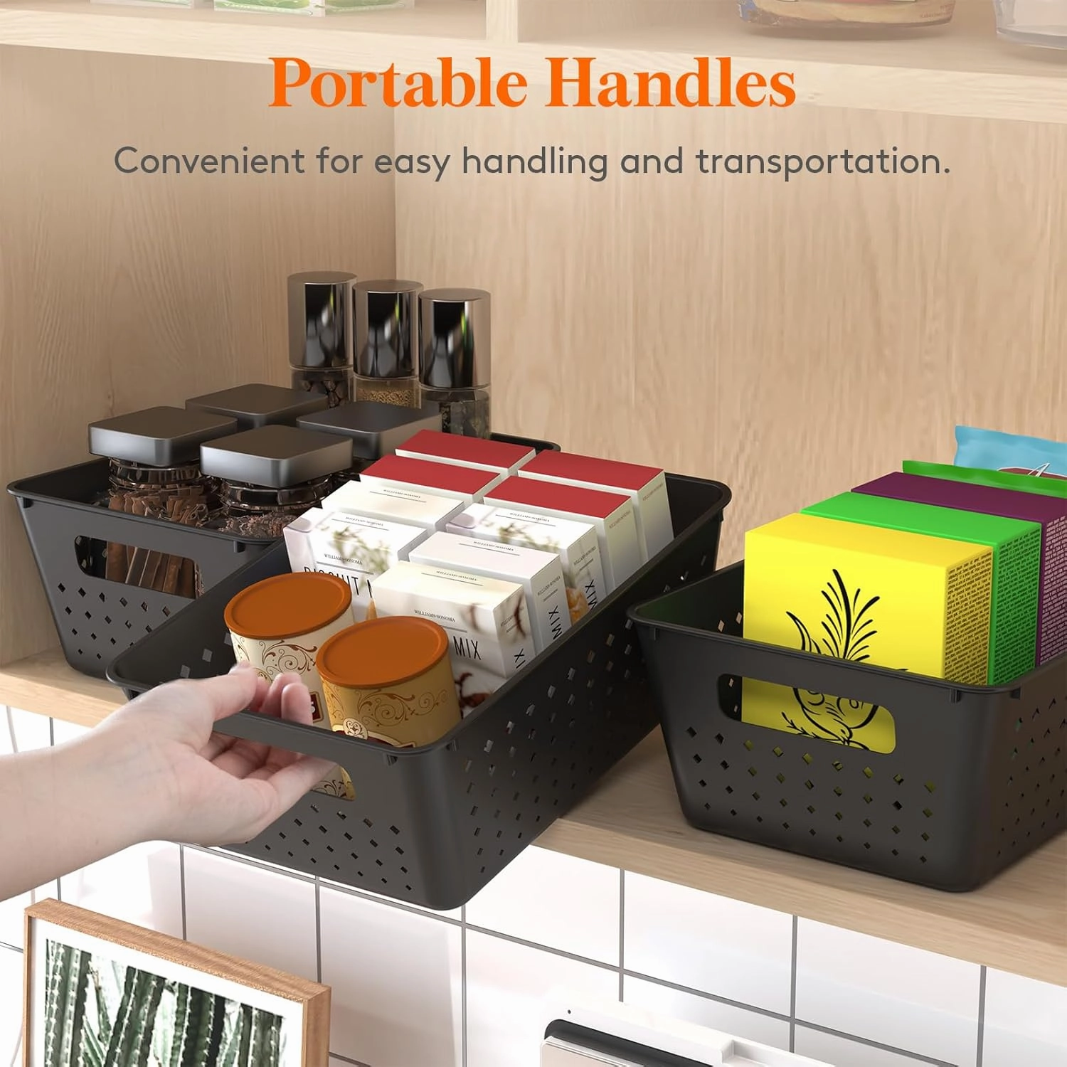 Lifewit Plastic Storage Basket, 12 Pack Stackable Storage Bins for Organizing, Multi Size Open Containers for Shelving, Pantry, Office and Cabinet, 8 Large and 4 Small Size, Black