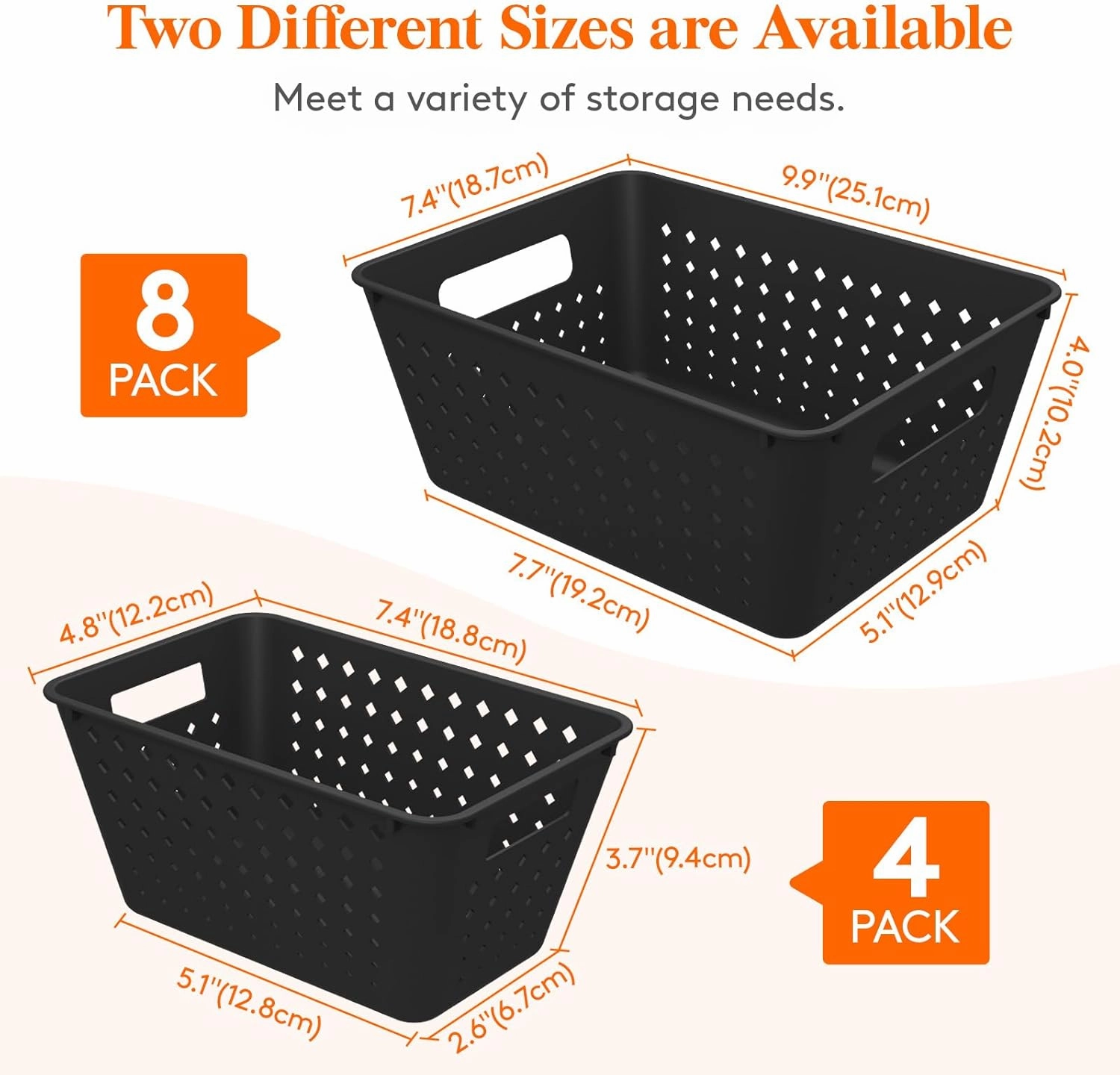 Lifewit Plastic Storage Basket, 12 Pack Stackable Storage Bins for Organizing, Multi Size Open Containers for Shelving, Pantry, Office and Cabinet, 8 Large and 4 Small Size, Black