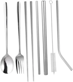 LIFKOME 8pcs Silverware Set Stainless Steel Tableware Silver Spoon Fork Lunch Utensils Set Portable for Camping Picnic