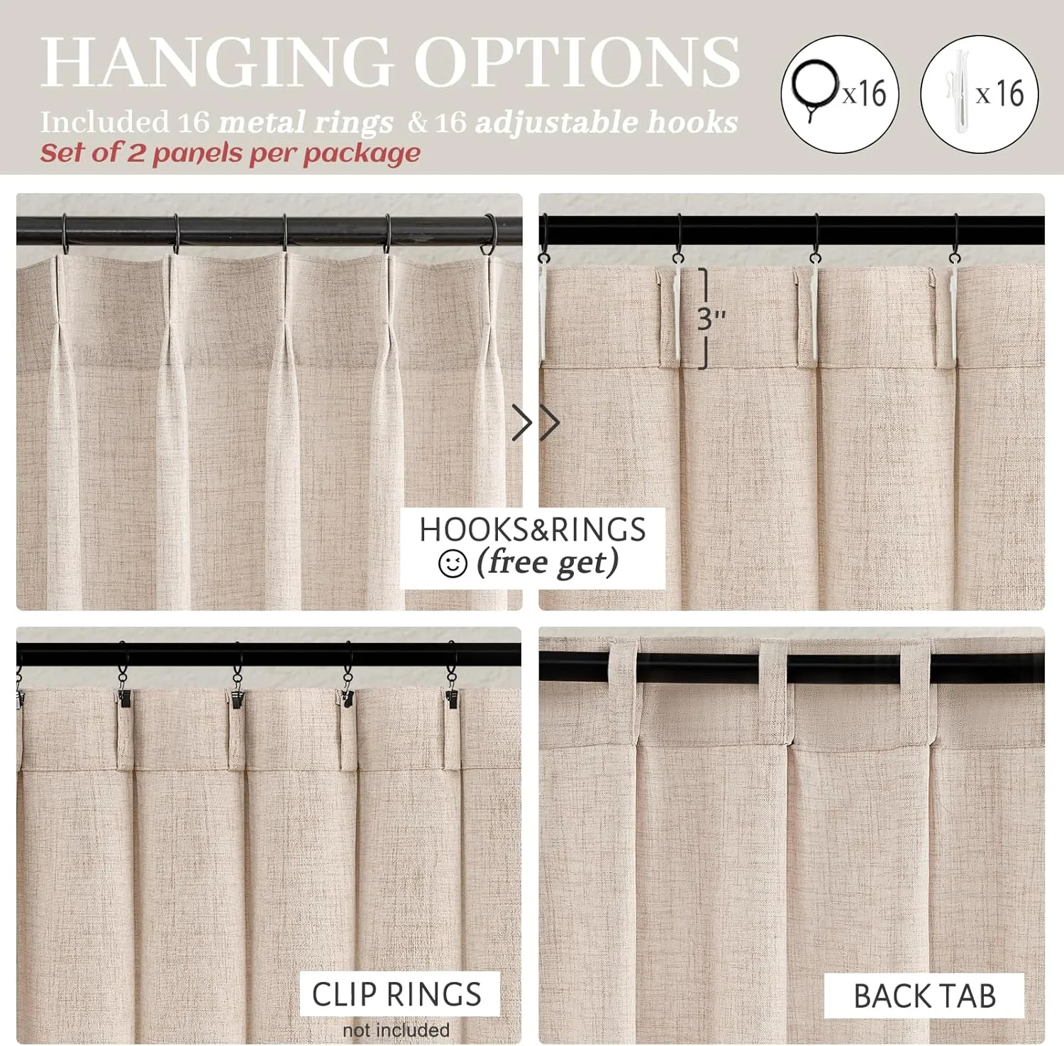 Light Filtering Primitive for Living Room, Thick Linen Semi Sheer Curtains 96 Inches Long 2 Panels Set Rustic Country Oatmeal Beige Curtains Patio Door Window Drapes Window Treatments