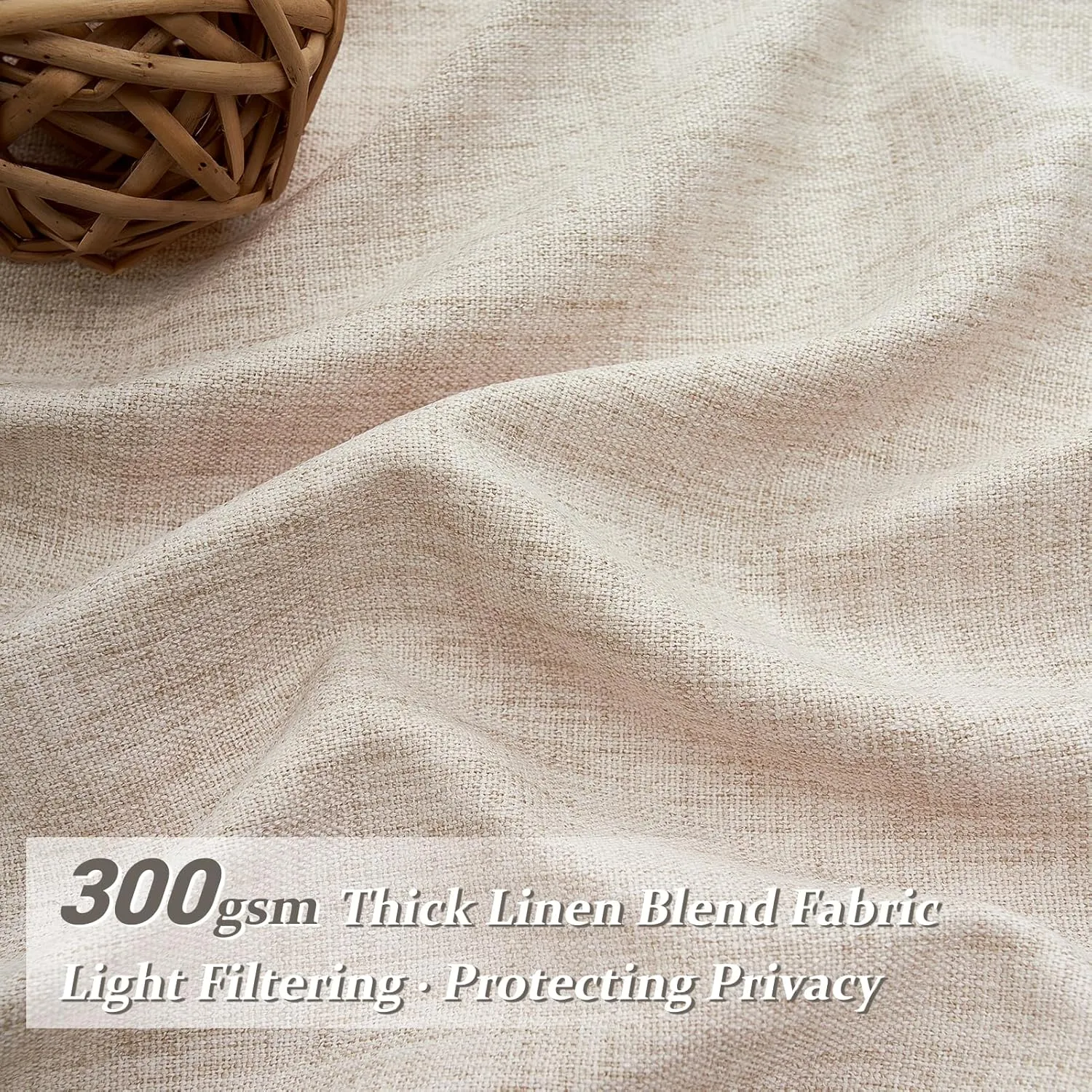 Light Filtering Primitive for Living Room, Thick Linen Semi Sheer Curtains 96 Inches Long 2 Panels Set Rustic Country Oatmeal Beige Curtains Patio Door Window Drapes Window Treatments
