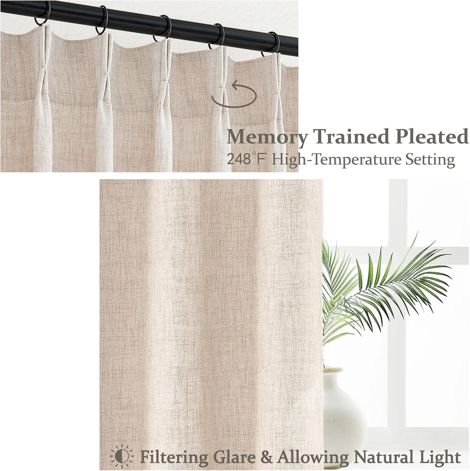 Light Filtering Primitive for Living Room, Thick Linen Semi Sheer Curtains 96 Inches Long 2 Panels Set Rustic Country Oatmeal Beige Curtains Patio Door Window Drapes Window Treatments