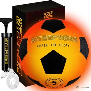 Light Up Soccer Ball: Glow in The Dark Ball with LED - Size 5 - Durable & Rechargeable for Outdoor Sports, Birthday Gifts for Boys 8-12 - Fun Nighttime Activity Cool Stuff Kids Age 13 14 15