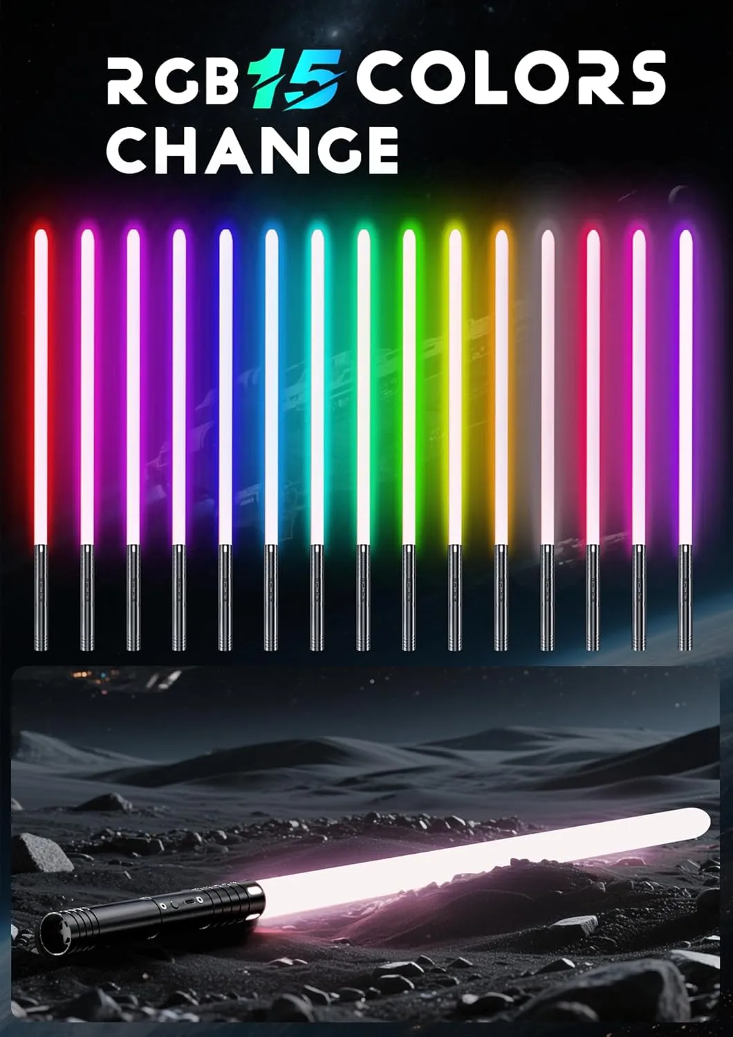 Lightsaber, Light Sabers with RGB 15 Colors, USB Rechargeable Lightsabers with FX Sound and Motion Sensors, Light Saber Sword Toy for Kids (2 Pack Lightsabers)