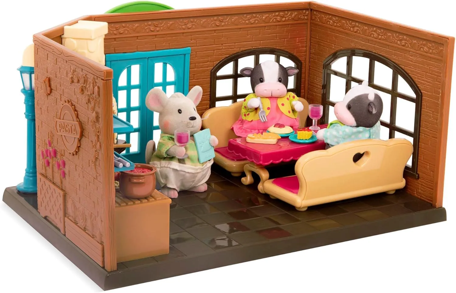 Li’l Woodzeez – Pass-The-Pasta Restaurant – Dollhouse Playset with Furnitures & Accessories – Pretend Play Toy for Kids Age 3 
