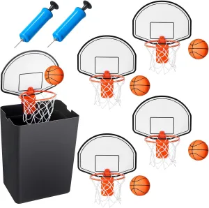 Liliful 4 Pack Indoor Trash Can Basketball Set, Including 4 Clip on Hoop with Backboard, 4 Inflatable Ball and 2 Pump, Fun Indoor Basketball Game Office Stress Relief Toy Funny Birthday Gift