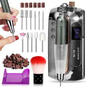 LimeGirl Nail Drill Professional 45000RPM, Electric Nail File for Acrylic Nails Gel Nails, with 11-in-1 Nail Drill Bits for Fast Polishing Manicure Pedicure, Rechargeable Hand Foot Care Tool (Grey)
