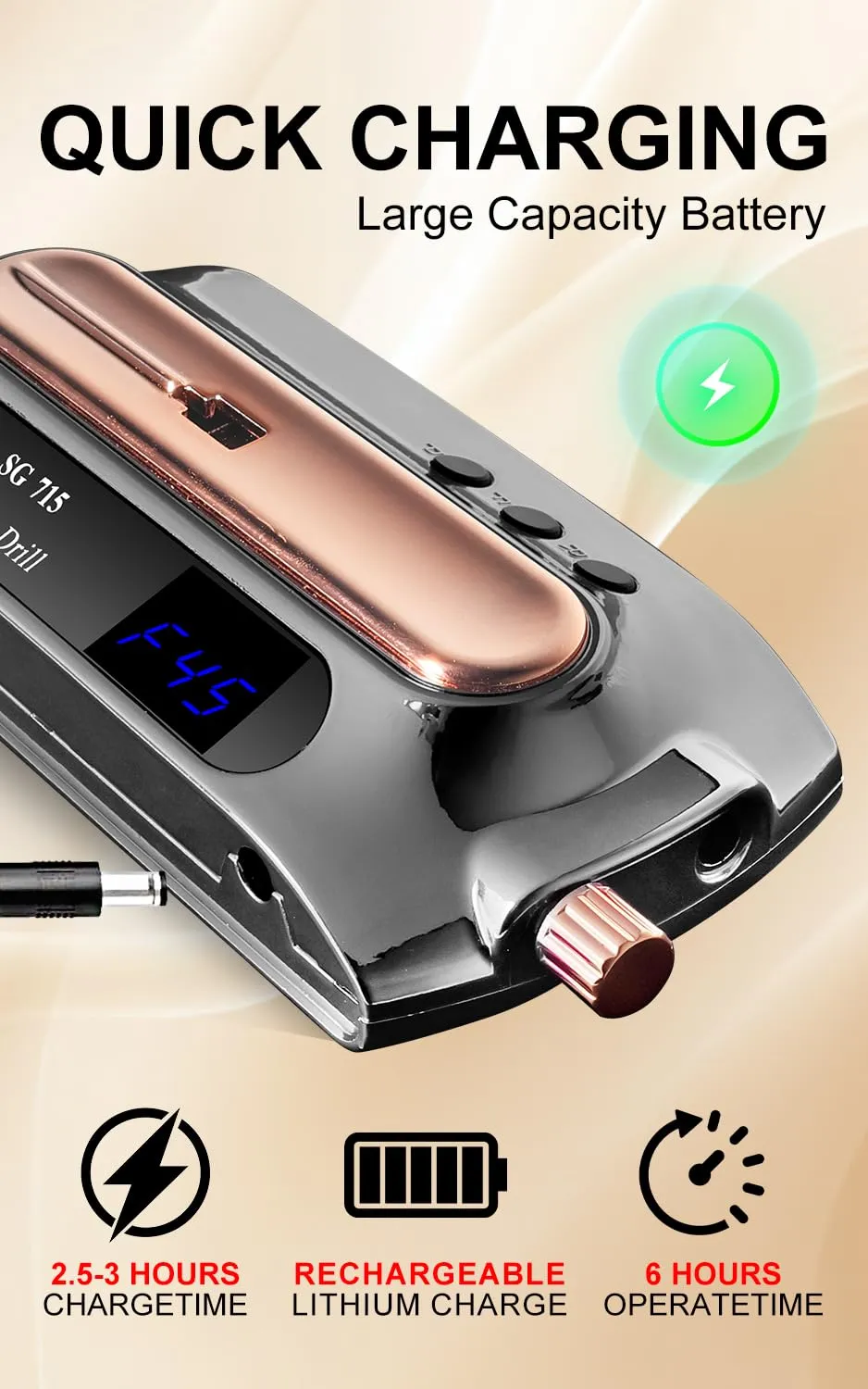 LimeGirl Nail Drill Professional 45000RPM, Electric Nail File for Acrylic Nails Gel Nails, with 11-in-1 Nail Drill Bits for Fast Polishing Manicure Pedicure, Rechargeable Hand Foot Care Tool (Grey)