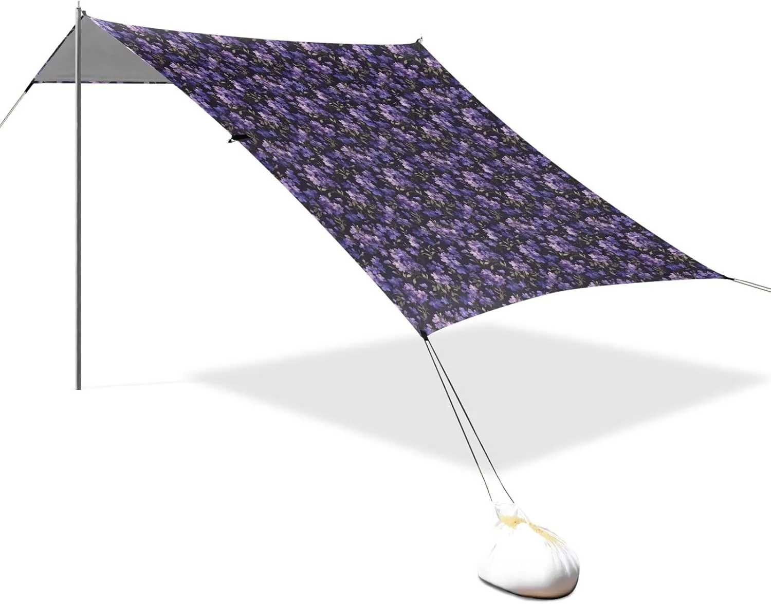Little Purple Wildflowers Stable Beach Tent UPF50  Easy Setup Large Sun Shelter with Sandbags & Sand Shovel for Camping, Picnics, Backyard & Fishing