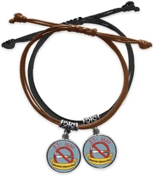 Logo 31st May No Tobacco Day No Smoking Bracelet Double Leather Rope Wristband Couple Set Gift
