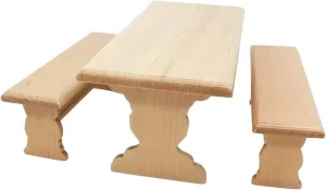 LOGOFUN Miniature Table and Chairs Dollhouse Long Table Bench Set 1:12 Scale Wooden Dollhouse Furniture Accessories