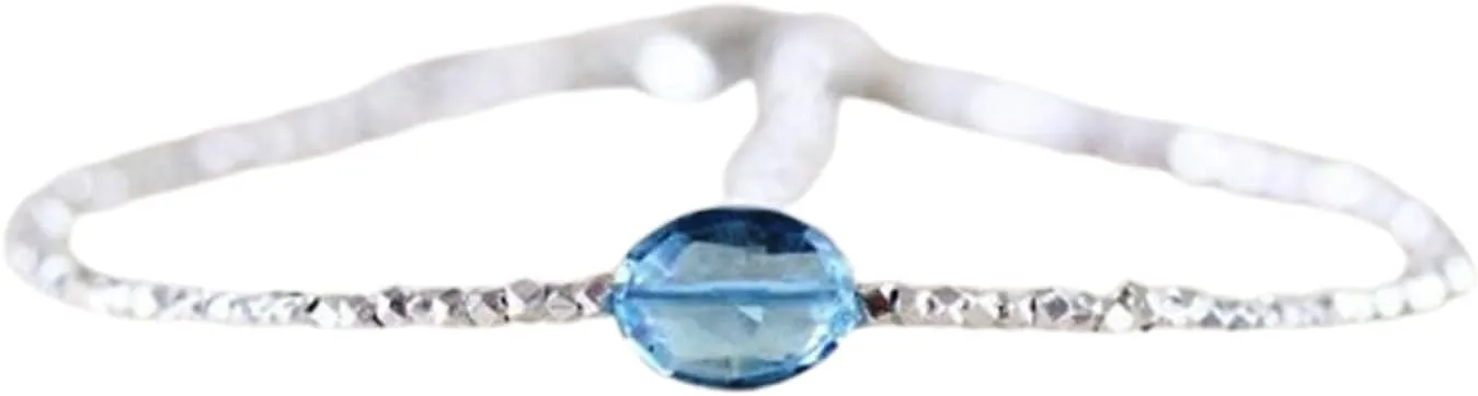 London Blue Topaz 8x10mm Oval Shape Faceted Cut Beads 7 inch Silver Plated Clasp Bracelet for men, women, unisex. Link Chain Stacking Bracelet.|LCB_VG_04518