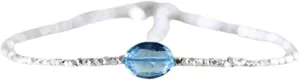 London Blue Topaz 8x10mm Oval Shape Faceted Cut Beads 7 inch Silver Plated Clasp Bracelet for men, women, unisex. Link Chain Stacking Bracelet.|LCB_VG_04518