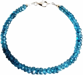 London Blue Topaz 3.5-4mm Rondelle Shape Faceted Cut Beads 7 inch Adjustable Silver Plated Clasp Bracelet for men, women, unisex. Link Chain Stacking Bracelet.|LW_LCBR_04521