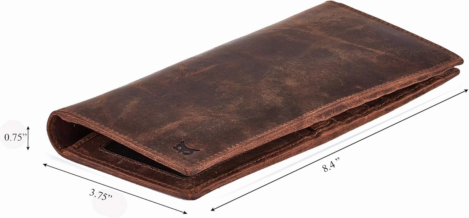 Long Wallet for Men Women Real Leather Bifold RFID Stylish Slim Handmade 2 ID Window Credit Card Holder in Gift Box