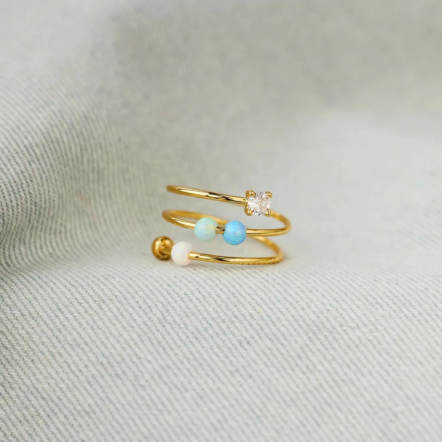 LOVECOM 14K Gold Plated Filled Fidget Rings With Opal S925 Sterling Silver Adjustable Open Anxiety Ring for Women Cute Stress Relieving Spinner Ring With Beads Jewelry Christmas Gifts for Mom