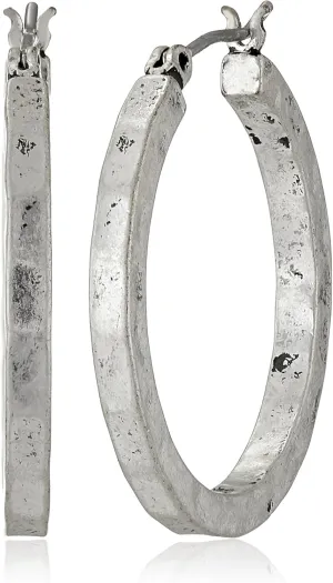 Lucky Brand Silver-Tone Small Hammered Round Hoop Earrings