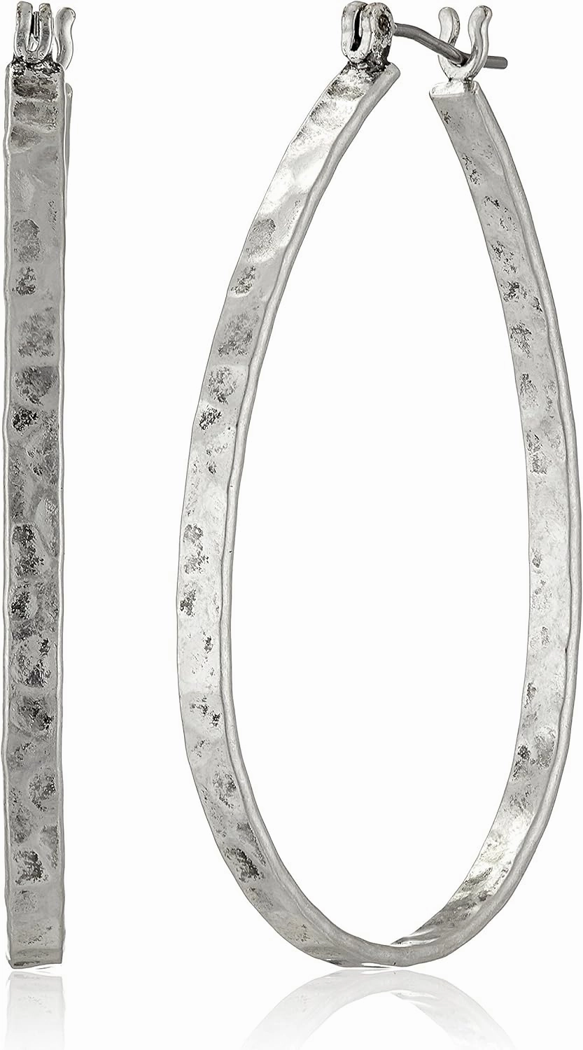 Lucky Brand Womens Textured Medium Oblong Hoops