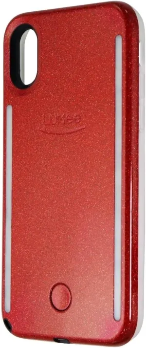 LuMee Duo Phone Case, Red Glitter | Front & Back LED Lighting, Variable Dimmer | Shock Absorption, Bumper Case, Selfie Phone Case | iPhone X/iPhone Xs
