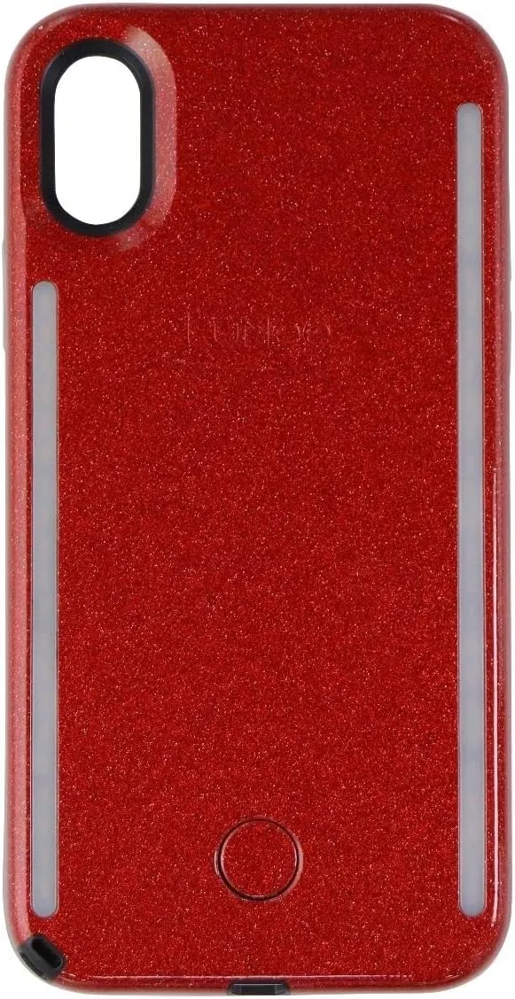 LuMee Duo Phone Case, Red Glitter | Front & Back LED Lighting, Variable Dimmer | Shock Absorption, Bumper Case, Selfie Phone Case | iPhone X/iPhone Xs