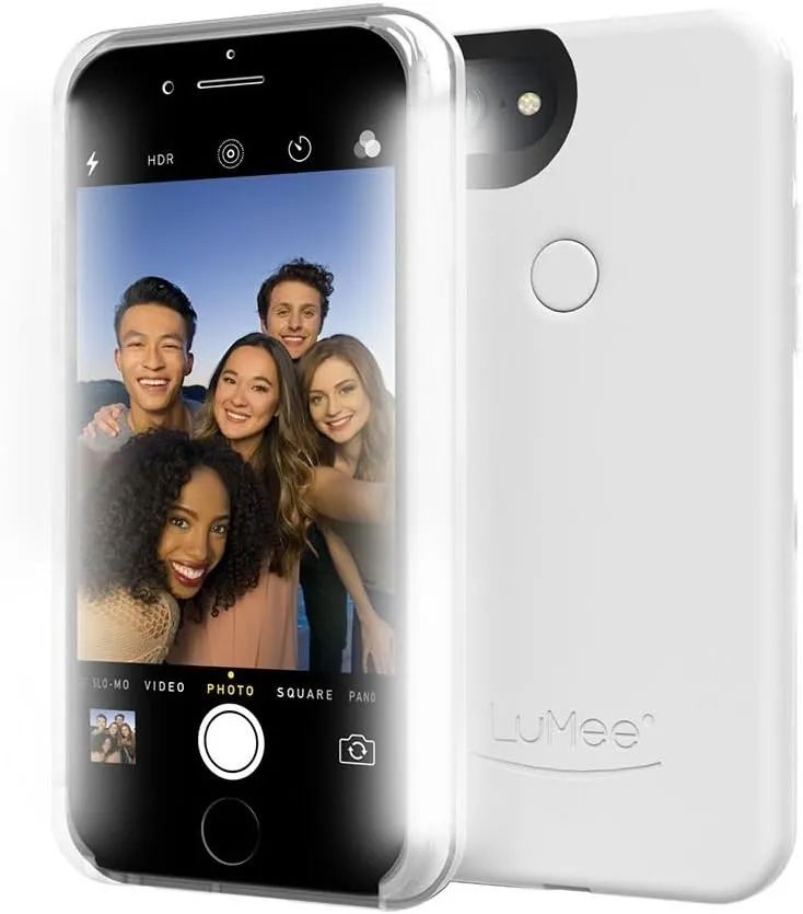 LuMee Two Cell Phone Case for iPhone 7 Plus, Illuminated LED, The Original and Authentic Celebrity Endorsed Light Up Case - White Glossy