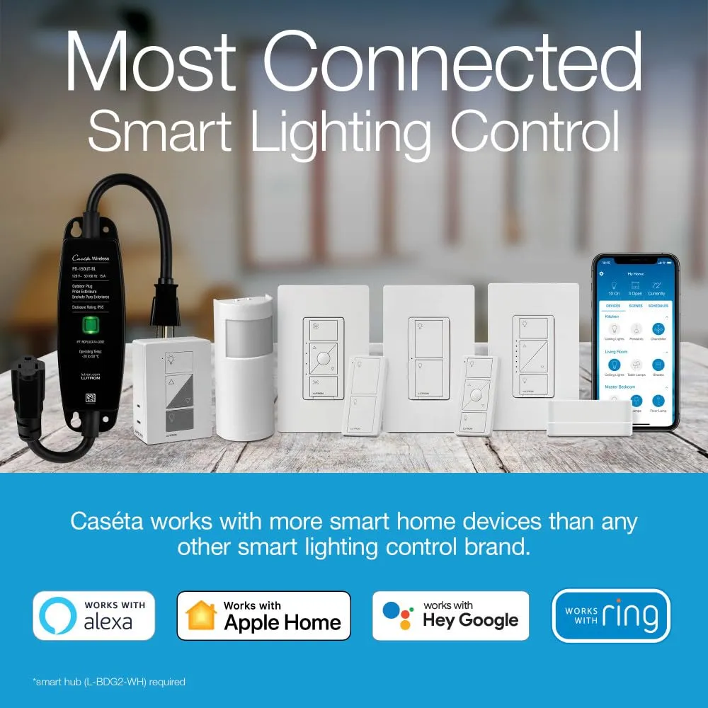 Lutron Caseta Original Smart Dimmer Switch ELV  (Lutron Hub Required), 250W LED, Single-Pole/3-Way, Neutral Required, PD-5NE-IV, Ivory
