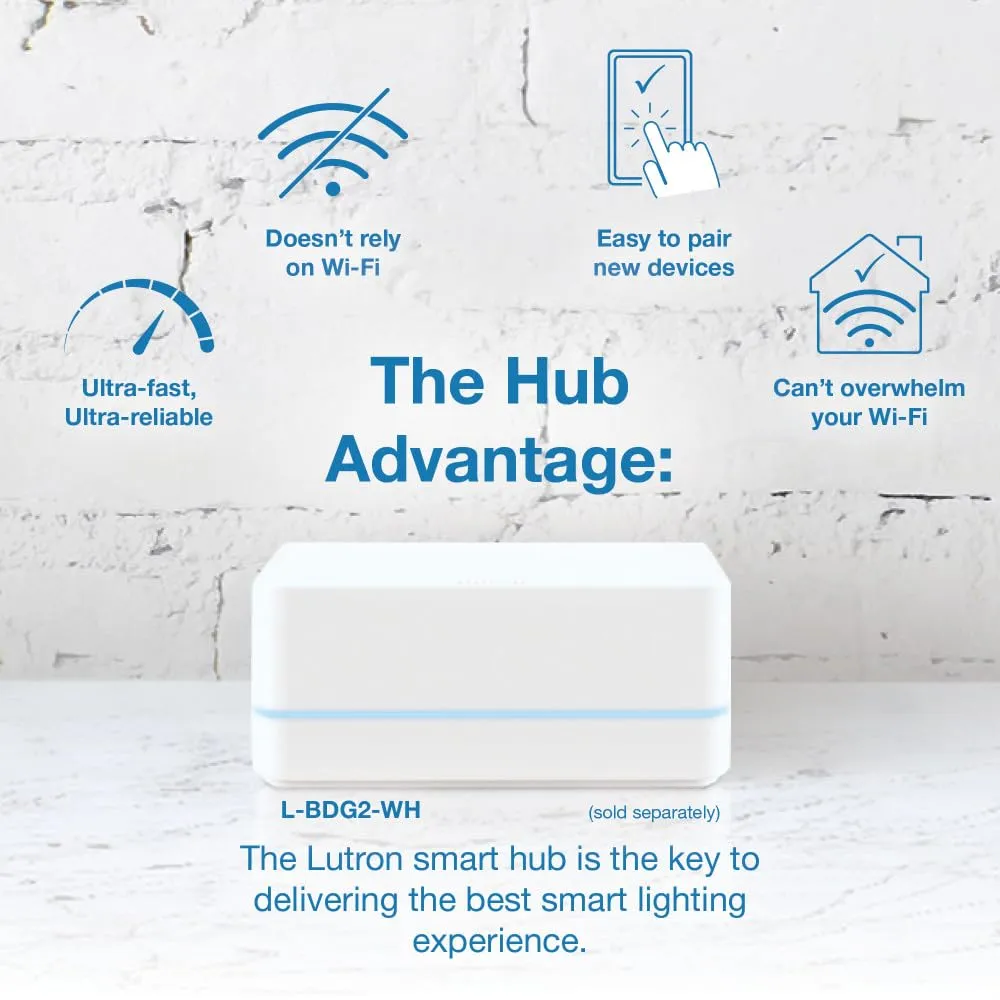 Lutron Caseta Original Smart Dimmer Switch ELV  (Lutron Hub Required), 250W LED, Single-Pole/3-Way, Neutral Required, PD-5NE-IV, Ivory