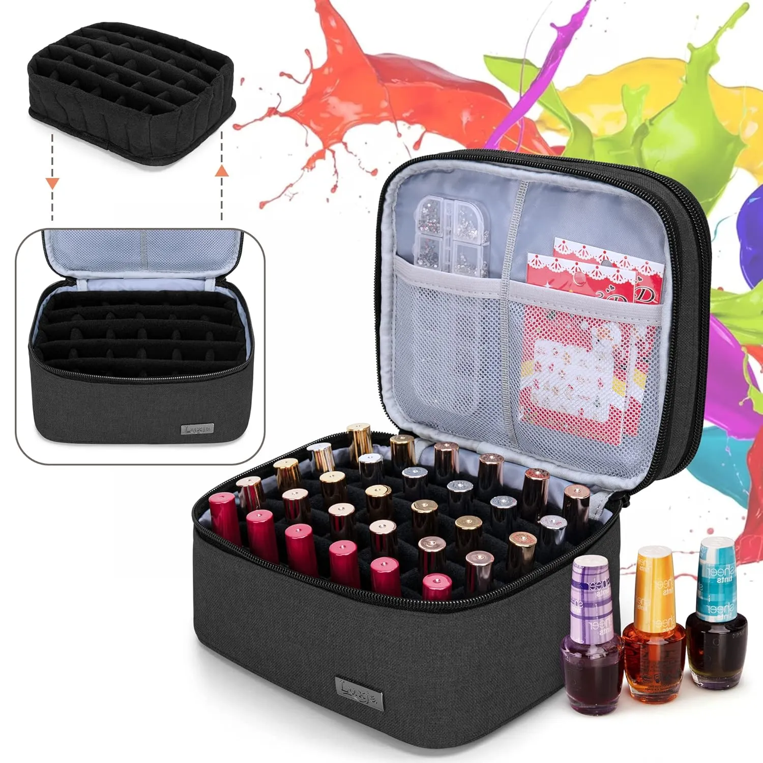 LUXJA Nail Polish Carrying Case - Holds 20 Bottles (15ml - 0.5 fl.oz), Portable Organizer Bag for Nail Polish and Manicure Set, Black