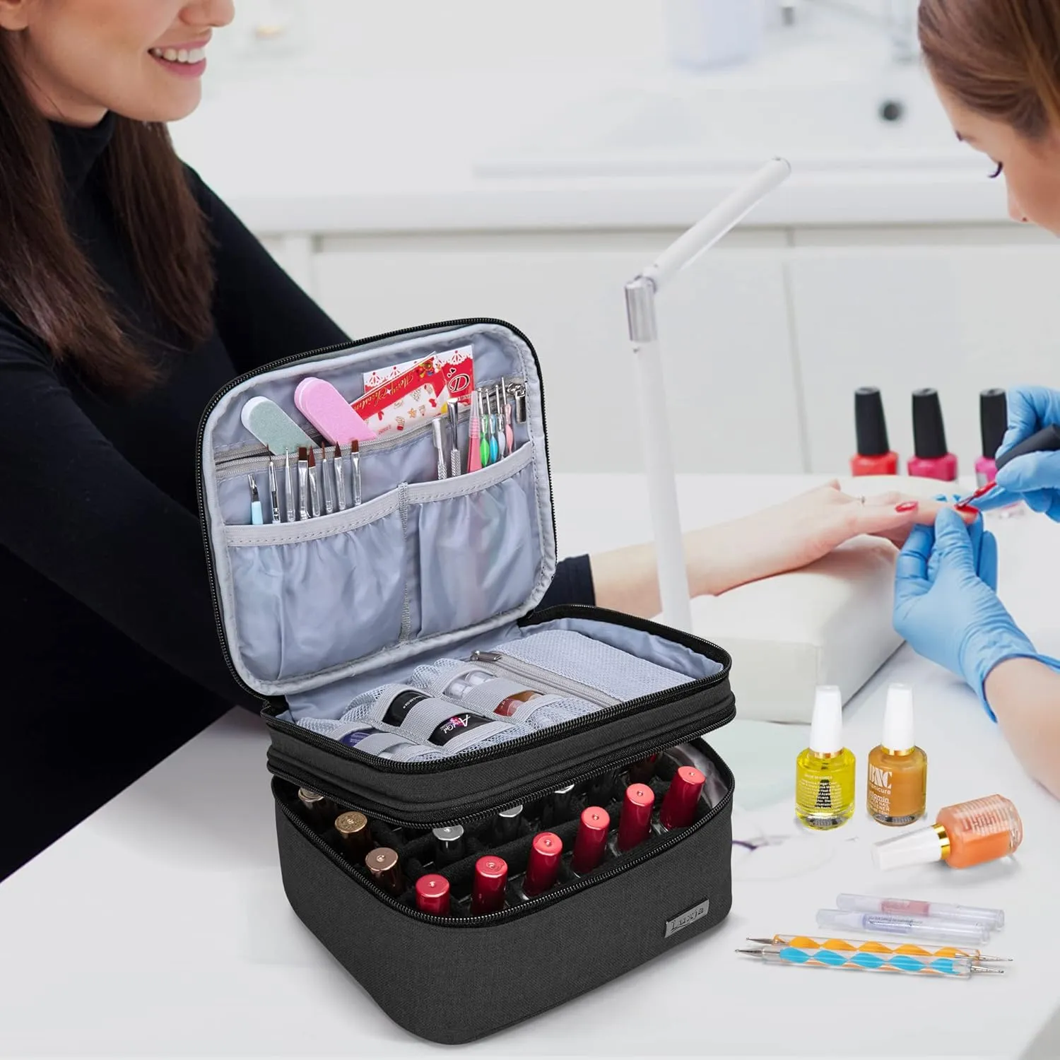 LUXJA Nail Polish Carrying Case - Holds 20 Bottles (15ml - 0.5 fl.oz), Portable Organizer Bag for Nail Polish and Manicure Set, Black