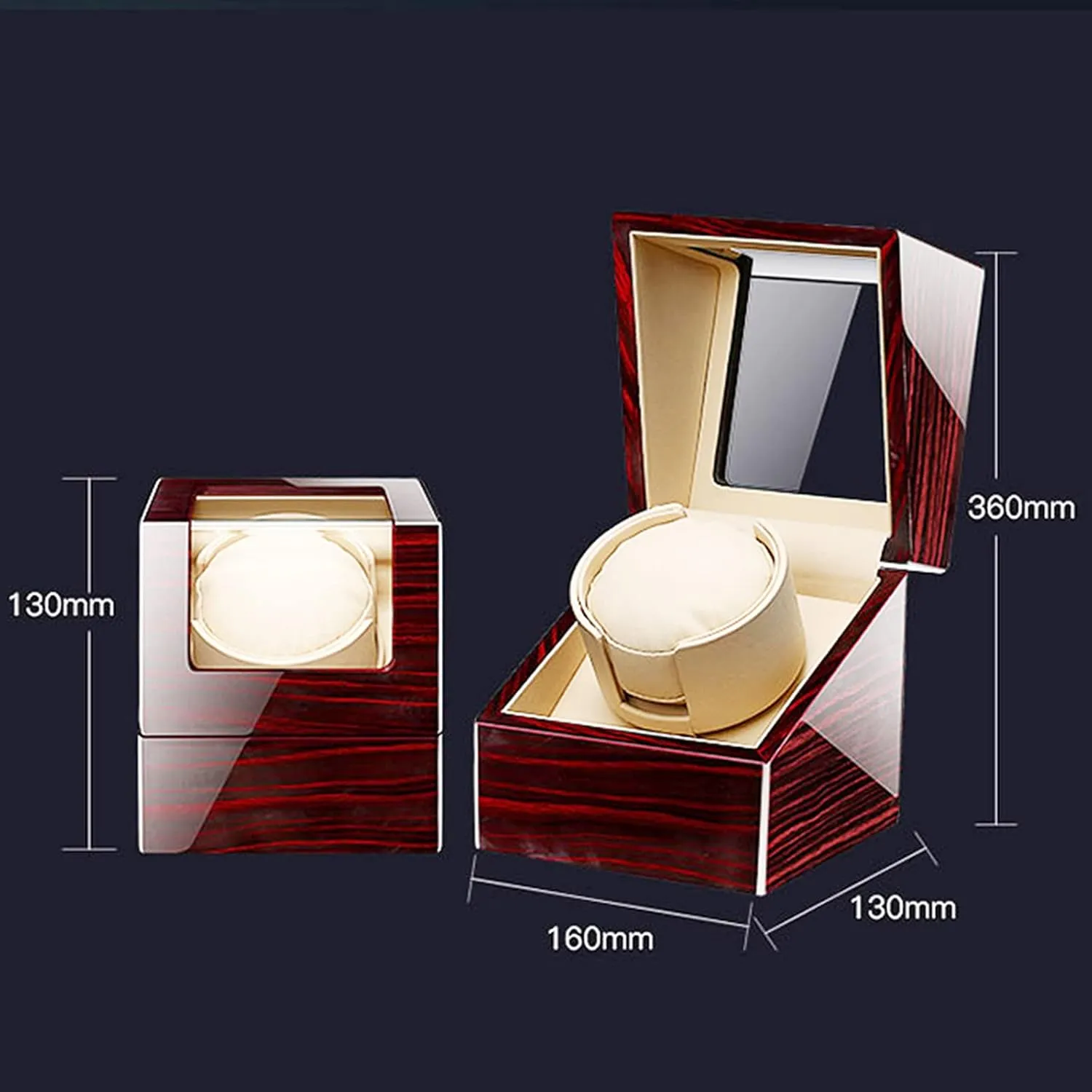 Luxury Automatic Single Watch Winder Box with Quiet Motor - Premium Solid Wood Piano Exterior and Pu Leather Watch Pillows,Battery Powered Or Ac Adapter,B