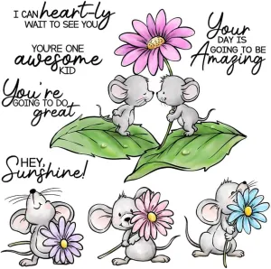 LZBRDY Kawaii Mouse & Flower Original Design Stamps & Dies DIY Scrapbooking Clear Stamps Cutting Dies Paper Card Decoration Photo Gift Blessing Thank Card Office Supplies Eid Al-Adha Mubarak