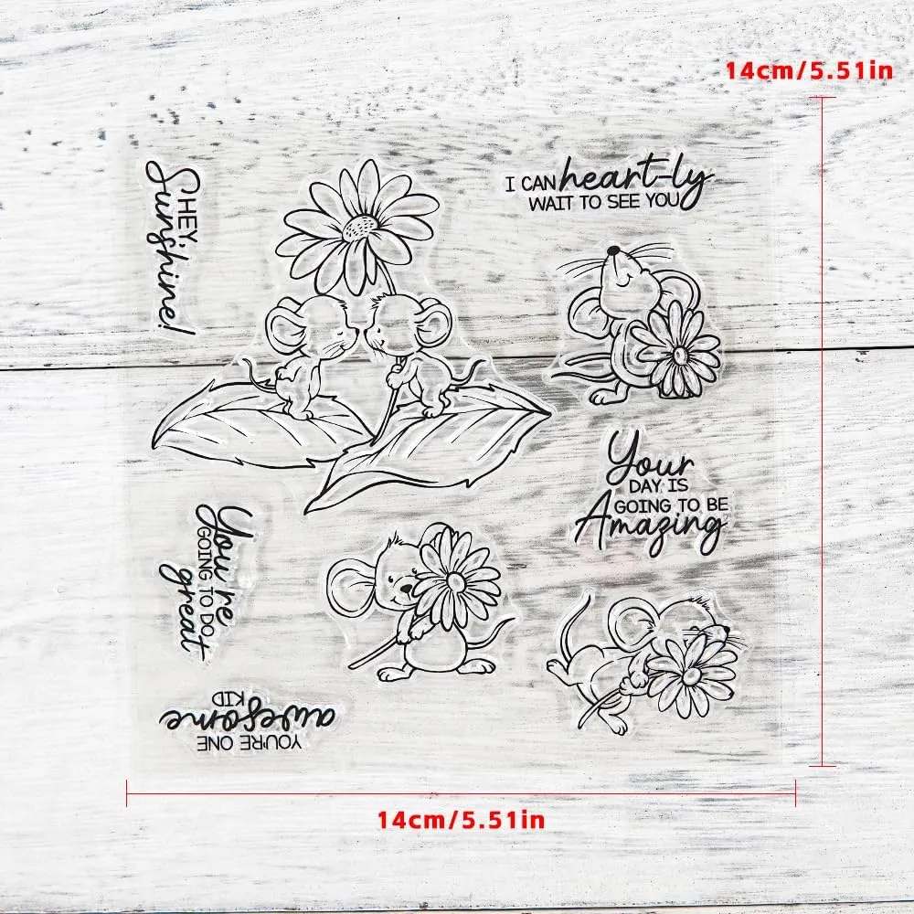 LZBRDY Kawaii Mouse & Flower Original Design Stamps & Dies DIY Scrapbooking Clear Stamps Cutting Dies Paper Card Decoration Photo Gift Blessing Thank Card Office Supplies Eid Al-Adha Mubarak