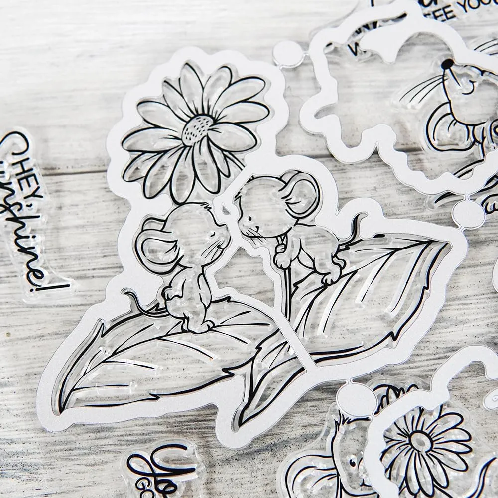 LZBRDY Kawaii Mouse & Flower Original Design Stamps & Dies DIY Scrapbooking Clear Stamps Cutting Dies Paper Card Decoration Photo Gift Blessing Thank Card Office Supplies Eid Al-Adha Mubarak