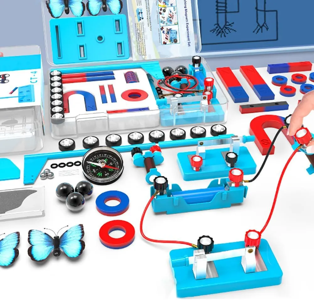Magnet for Kids Science Experiment Kits Electromagnet and Simple Circuit Kit Tools for School Lab Education Physics Projects Icluding Bar/Ring/Horseshoe