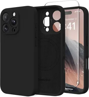 Magnetic for iPhone 16 Pro Case, Compatible with MagSafe, [Full Camera Protection][Screen Protector] Silicone Shockproof Protective Phone Case for iPhone 16 Pro 6.3", Black