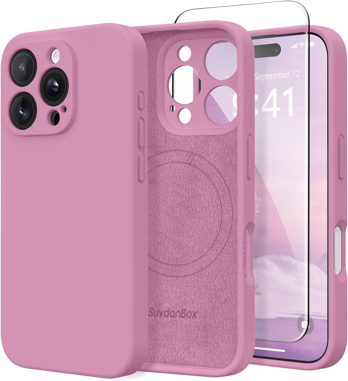 Magnetic for iPhone 16 Pro Case, Compatible with MagSafe, [Full Camera Protection][Screen Protector] Silicone Shockproof Protective Phone Case for iPhone 16 Pro 6.3", Blackcurrant