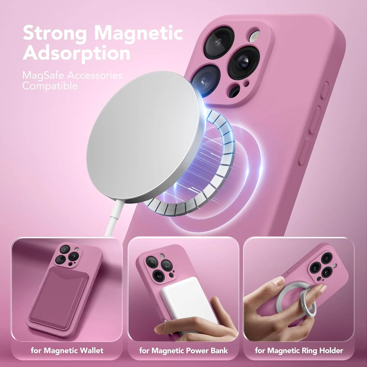 Magnetic for iPhone 16 Pro Case, Compatible with MagSafe, [Full Camera Protection][Screen Protector] Silicone Shockproof Protective Phone Case for iPhone 16 Pro 6.3", Blackcurrant