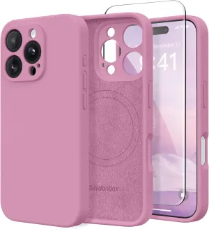 Magnetic for iPhone 16 Pro Case, Compatible with MagSafe, [Full Camera Protection][Screen Protector] Silicone Shockproof Protective Phone Case for iPhone 16 Pro 6.3", Blackcurrant