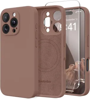Magnetic for iPhone 16 Pro Case, Compatible with MagSafe, [Full Camera Protection][Screen Protector] Silicone Shockproof Protective Phone Case for iPhone 16 Pro 6.3", Brown