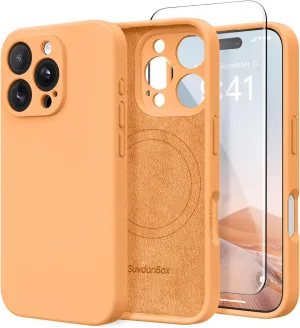 Magnetic for iPhone 16 Pro Case, Compatible with MagSafe, [Full Camera Protection][Screen Protector] Silicone Shockproof Protective Phone Case for iPhone 16 Pro 6.3", Cantaloupe