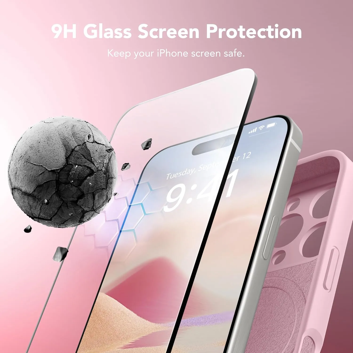 Magnetic for iPhone 16 Pro Case, Compatible with MagSafe, [Full Camera Protection][Screen Protector] Silicone Shockproof Protective Phone Case for iPhone 16 Pro 6.3", Chalk Pink