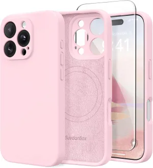 Magnetic for iPhone 16 Pro Case, Compatible with MagSafe, [Full Camera Protection][Screen Protector] Silicone Shockproof Protective Phone Case for iPhone 16 Pro 6.3", Chalk Pink