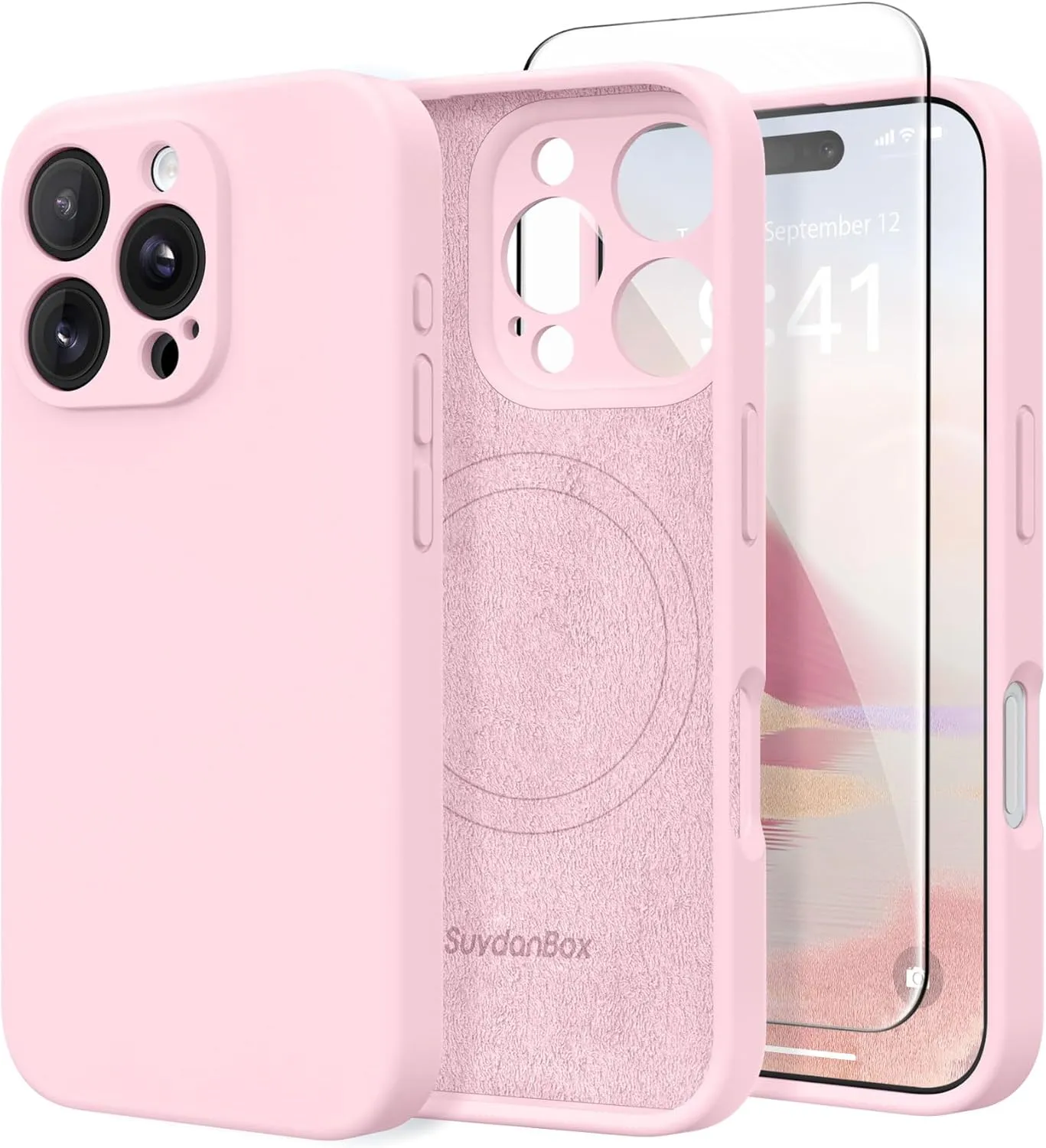 Magnetic for iPhone 16 Pro Case, Compatible with MagSafe, [Full Camera Protection][Screen Protector] Silicone Shockproof Protective Phone Case for iPhone 16 Pro 6.3", Chalk Pink
