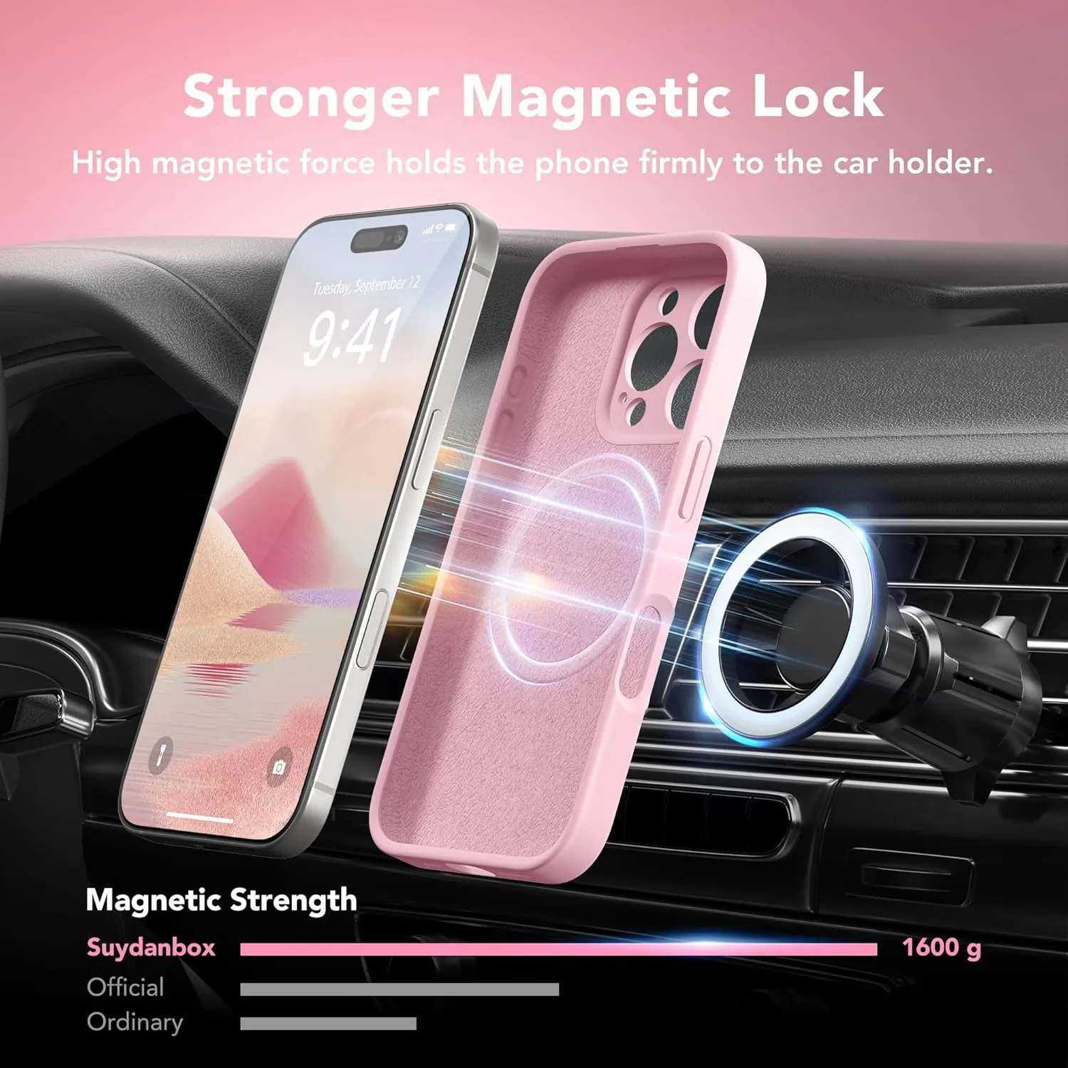 Magnetic for iPhone 16 Pro Case, Compatible with MagSafe, [Full Camera Protection][Screen Protector] Silicone Shockproof Protective Phone Case for iPhone 16 Pro 6.3", Chalk Pink