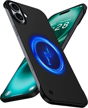 Magnetic Ultra Thin Frosted Designed for iPhone 16 Plus Frameless Case 6.7 inch [Compatible with MagSafe] Slim Minimalist Lightweight Matte Hard Cover Protective Borderless Case- Black
