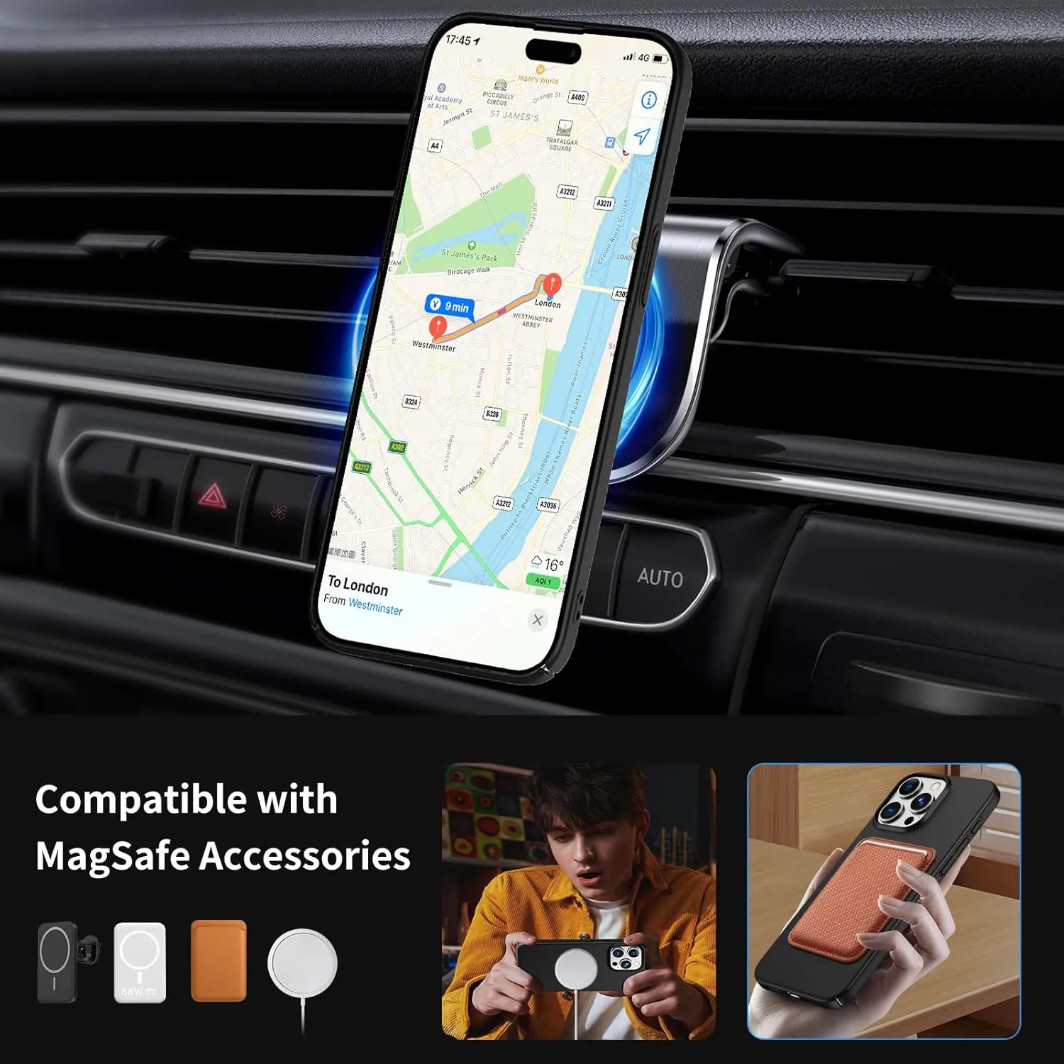 Magnetic Ultra Thin Frosted Designed for iPhone 16 Pro Phone Case 6.3 inch(2024) Slim Minimalist Lightweight Matte Hard PC Compatible with Magsafe Cover Protective Bumper Case-Black