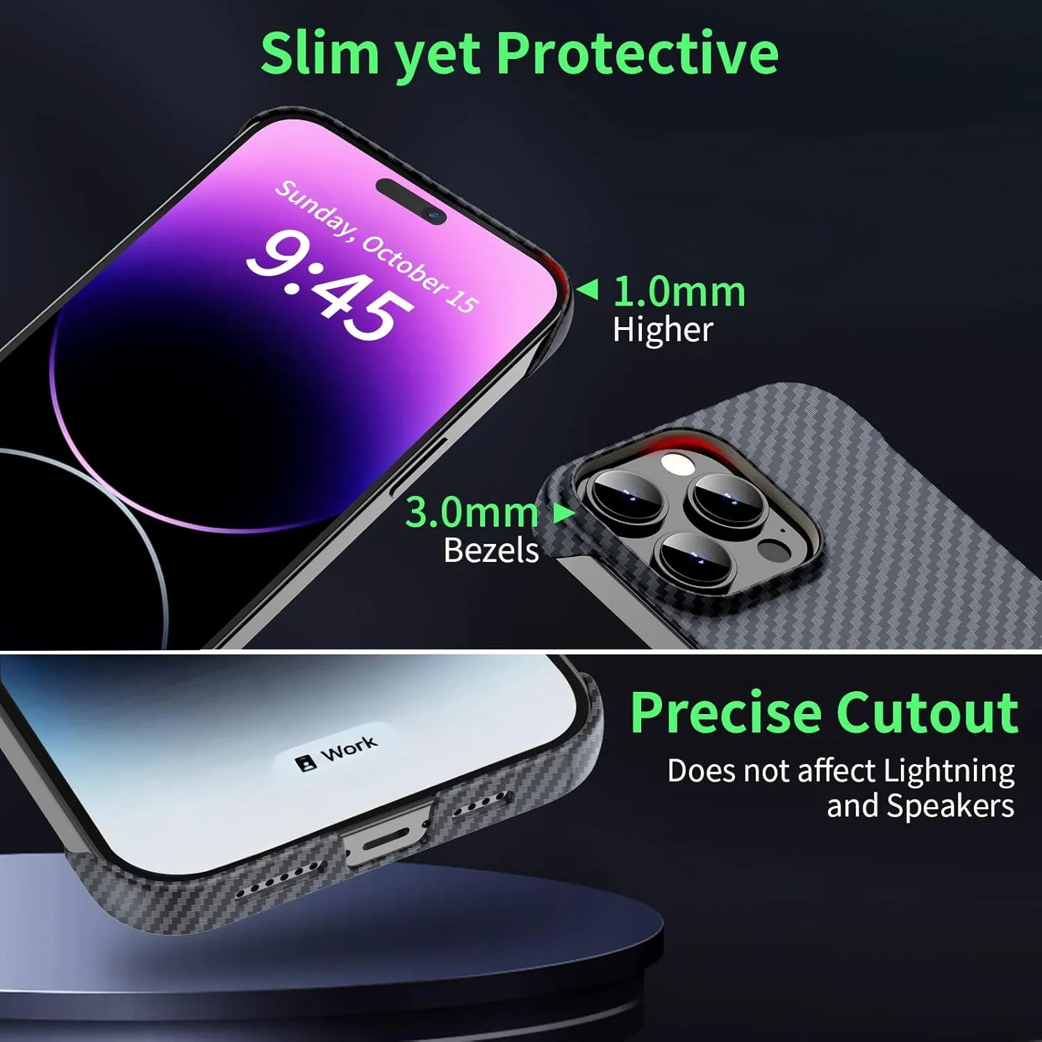 Magnetic Ultra-Thin Frosted Soft Touch Skin Borderless Carbon Fiber Bump Texture for iPhone 15 Pro Max Frameless Case 6.7" Slim Minimalist Lightweight Matte Hard for MagSafe Cover Case-Black