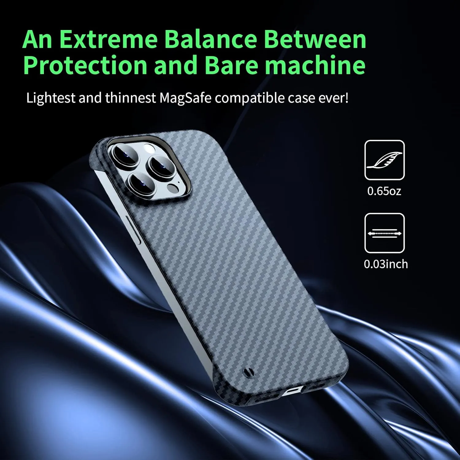 Magnetic Ultra-Thin Frosted Soft Touch Skin Borderless Carbon Fiber Bump Texture for iPhone 15 Pro Max Frameless Case 6.7" Slim Minimalist Lightweight Matte Hard for MagSafe Cover Case-Black