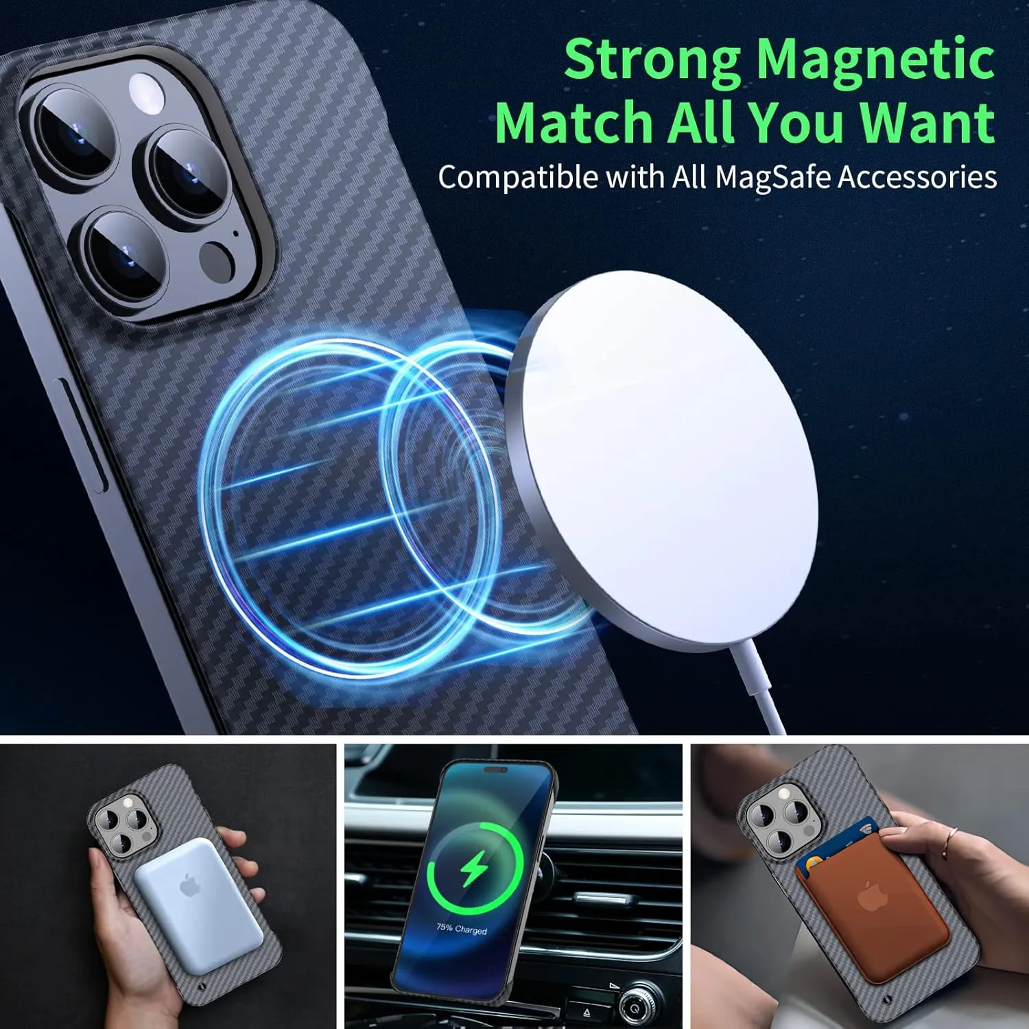 Magnetic Ultra-Thin Frosted Soft Touch Skin Borderless Carbon Fiber Bump Texture for iPhone 15 Pro Max Frameless Case 6.7" Slim Minimalist Lightweight Matte Hard for MagSafe Cover Case-Black