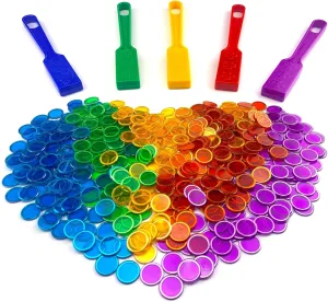 Magnetic Wands and Bingo Chips Game Tokens Educational STEM Kits for Learning, Sensory Bins, Science, Counting & Sorting 5-Pack & 500 Metal Chips
